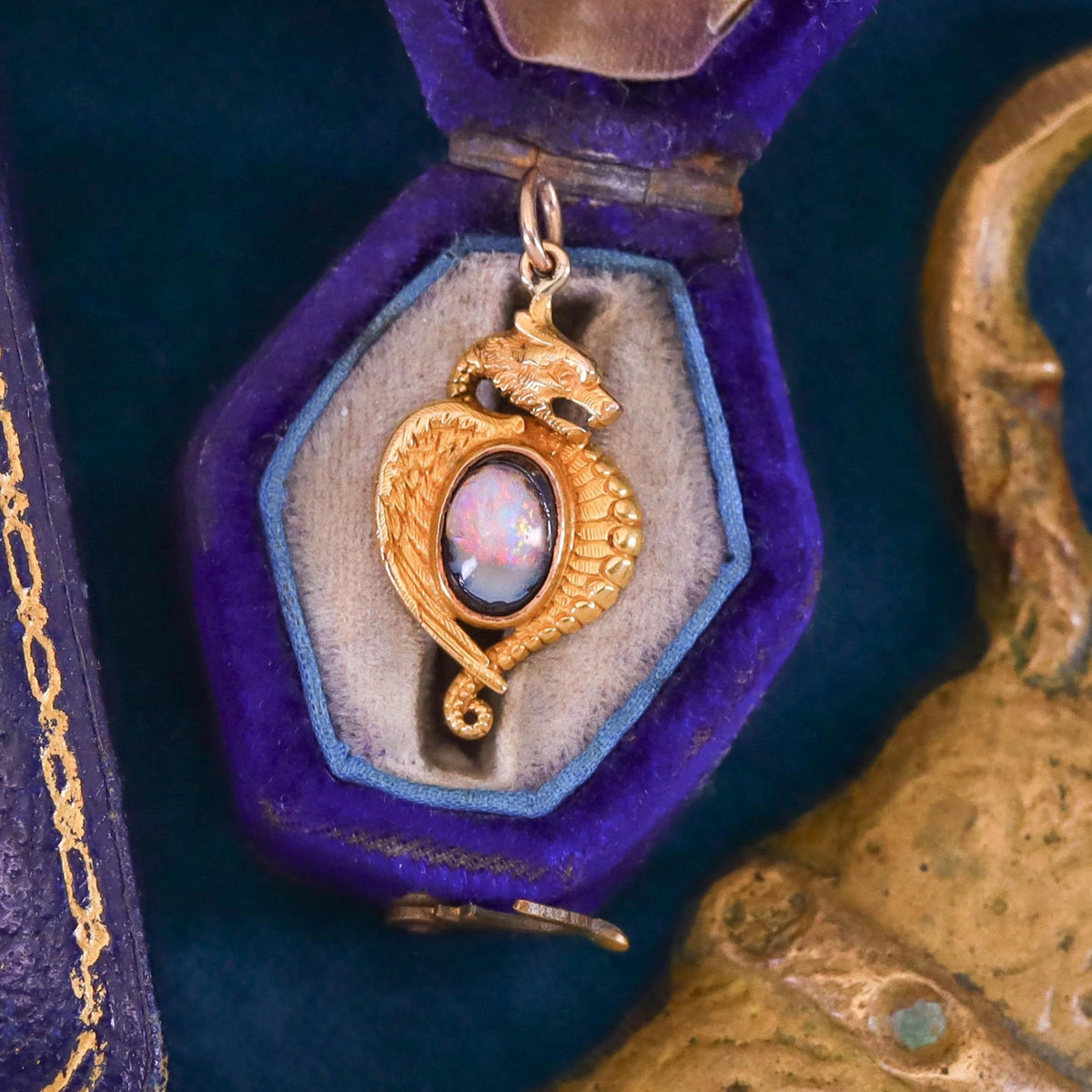 Antique Boulder Opal Dragon Charm of 14k Gold - Trademark Antiques