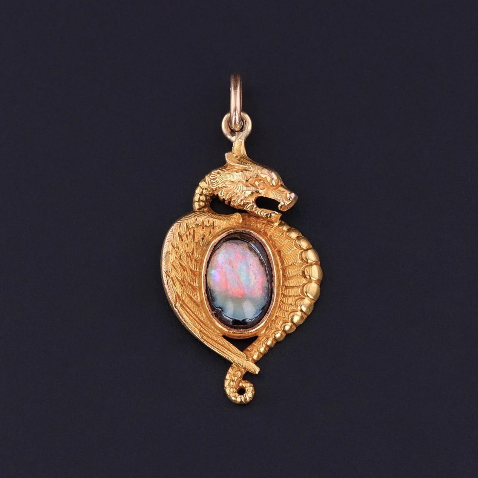 Antique Boulder Opal Dragon Charm of 14k Gold - Trademark Antiques