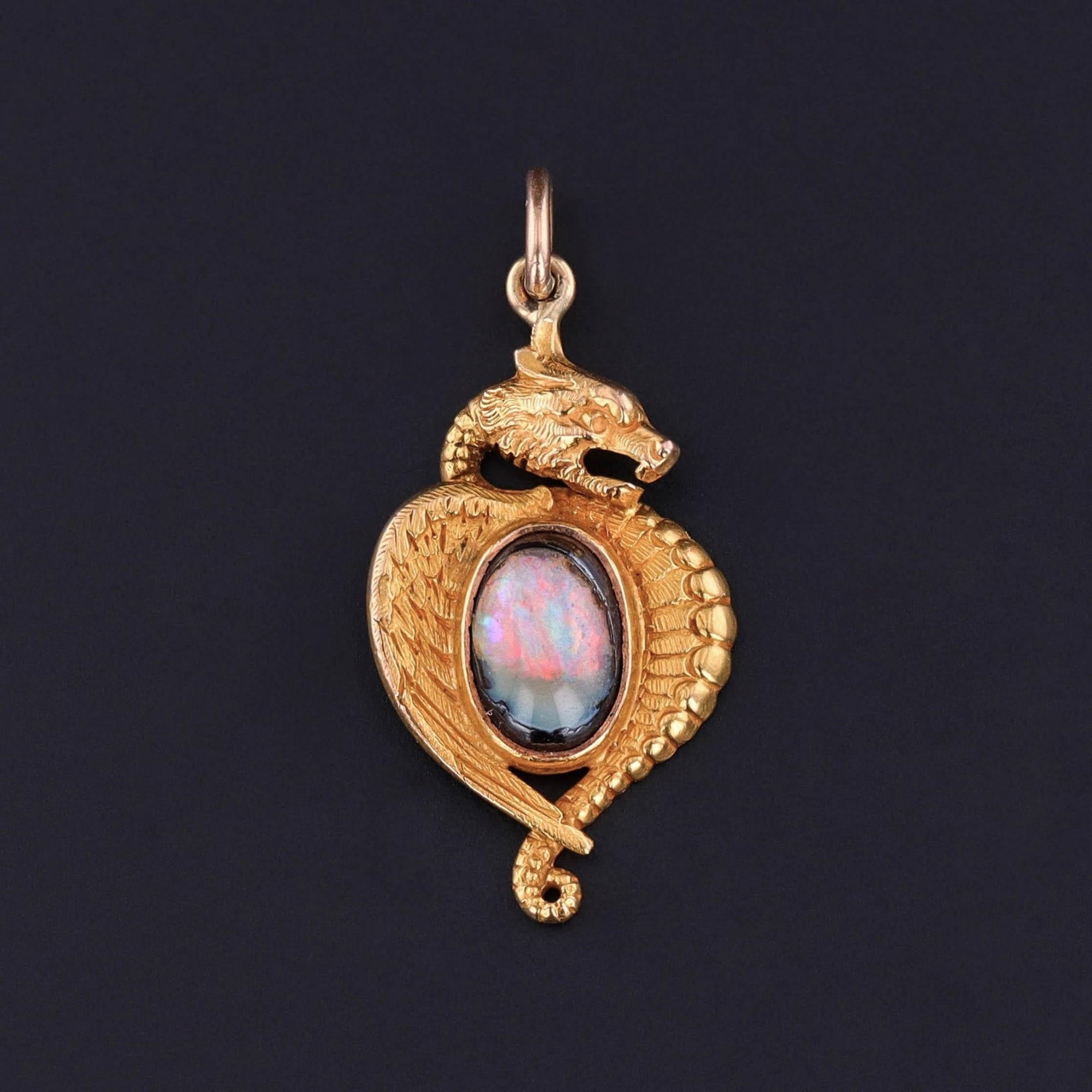 Antique Boulder Opal Dragon Charm of 14k Gold - Trademark Antiques