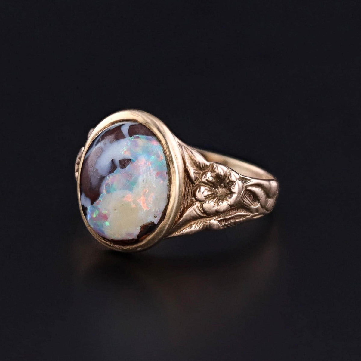 Antique Boulder Opal Flower Ring of 10k Gold - Trademark Antiques