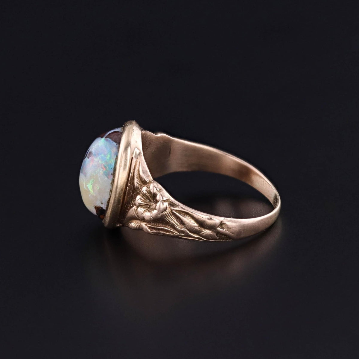 Antique Boulder Opal Flower Ring of 10k Gold - Trademark Antiques