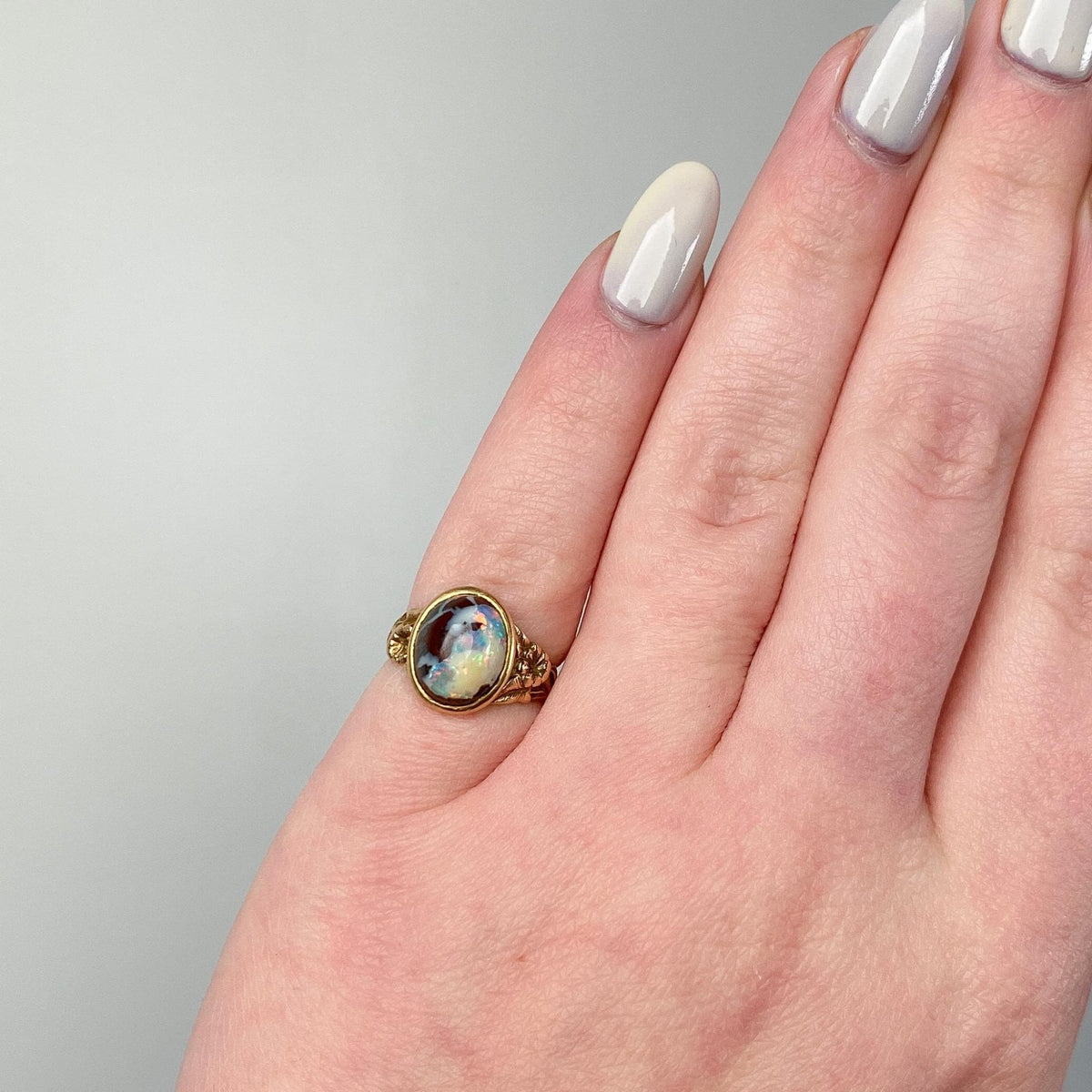 Antique Boulder Opal Flower Ring of 10k Gold - Trademark Antiques