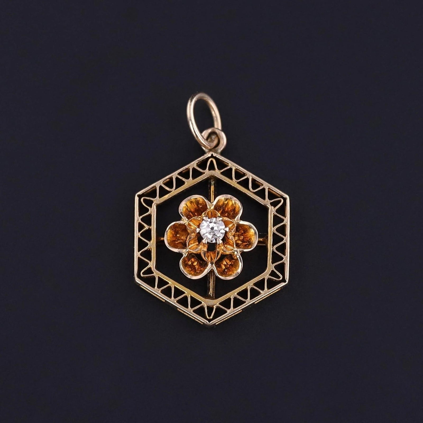 Antique Buttercup Diamond Flower Pendant of 10k Gold - Trademark Antiques