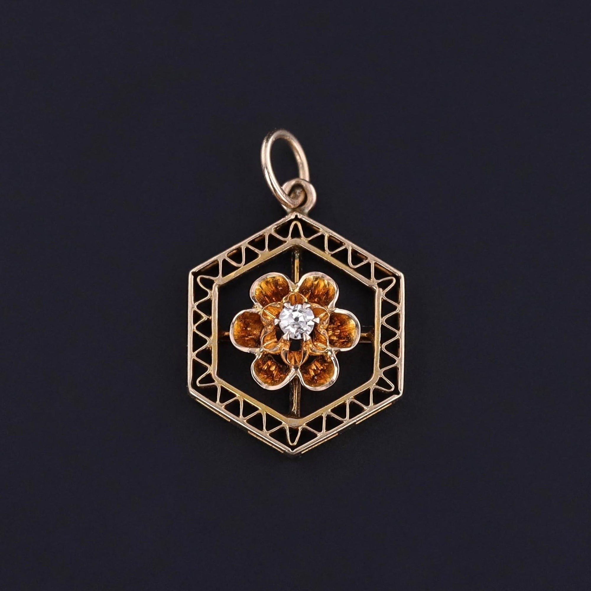 Antique Buttercup Diamond Flower Pendant of 10k Gold - Trademark Antiques