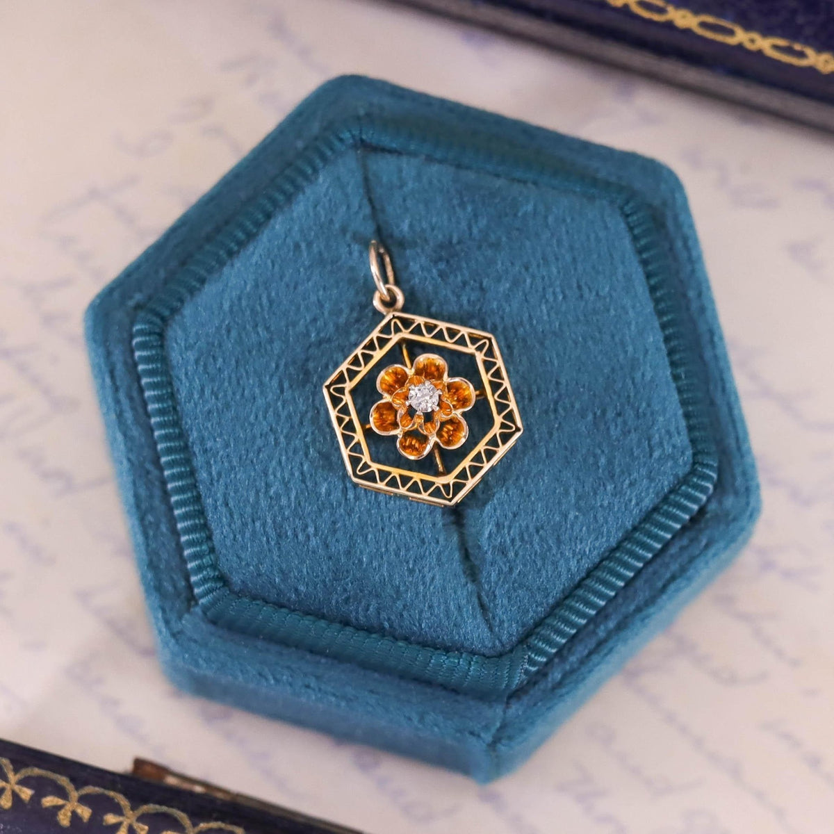 Antique Buttercup Diamond Flower Pendant of 10k Gold - Trademark Antiques
