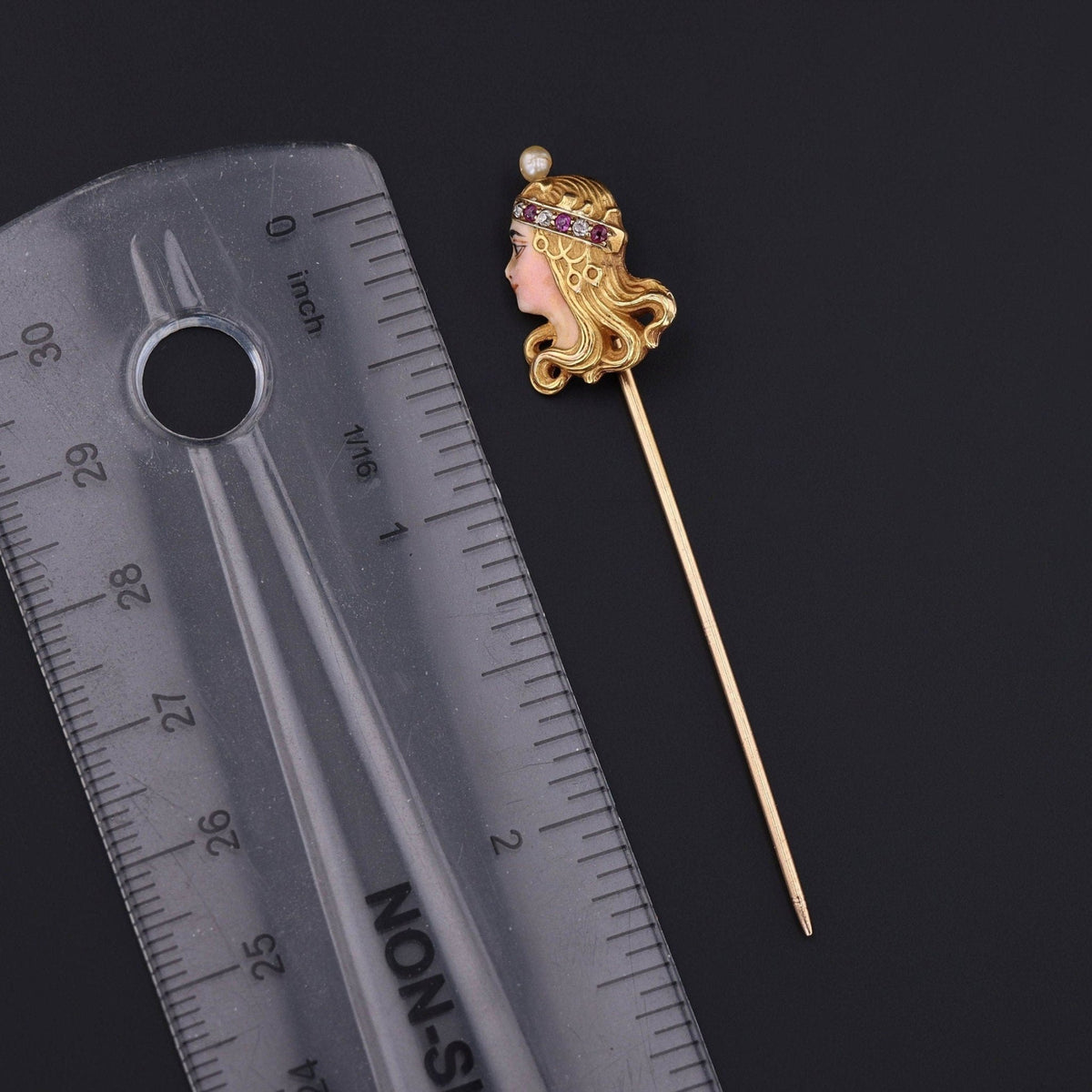 Antique Byzantine Woman Stickpin of 14k Gold - Trademark Antiques