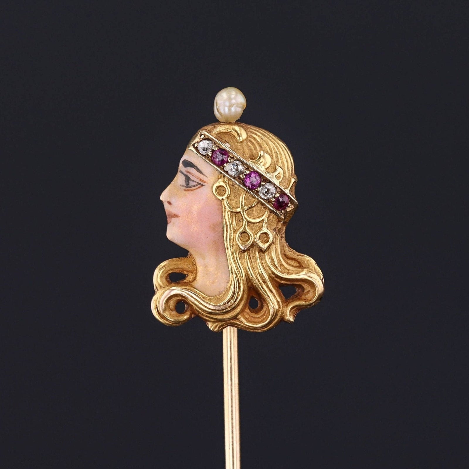 Antique Byzantine Woman Stickpin of 14k Gold - Trademark Antiques