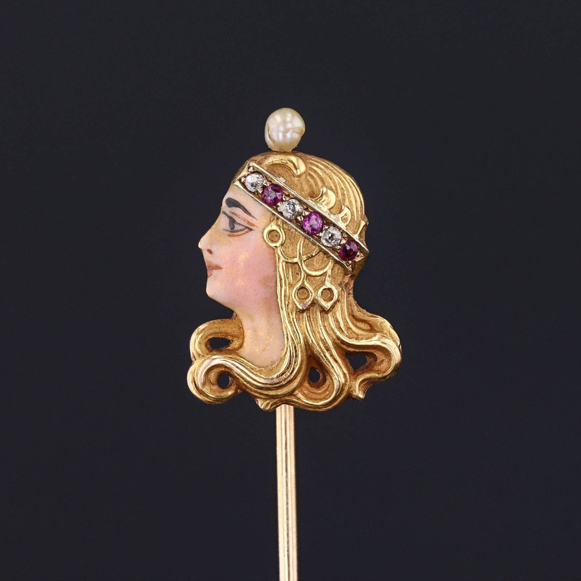 Antique Byzantine Woman Stickpin of 14k Gold - Trademark Antiques