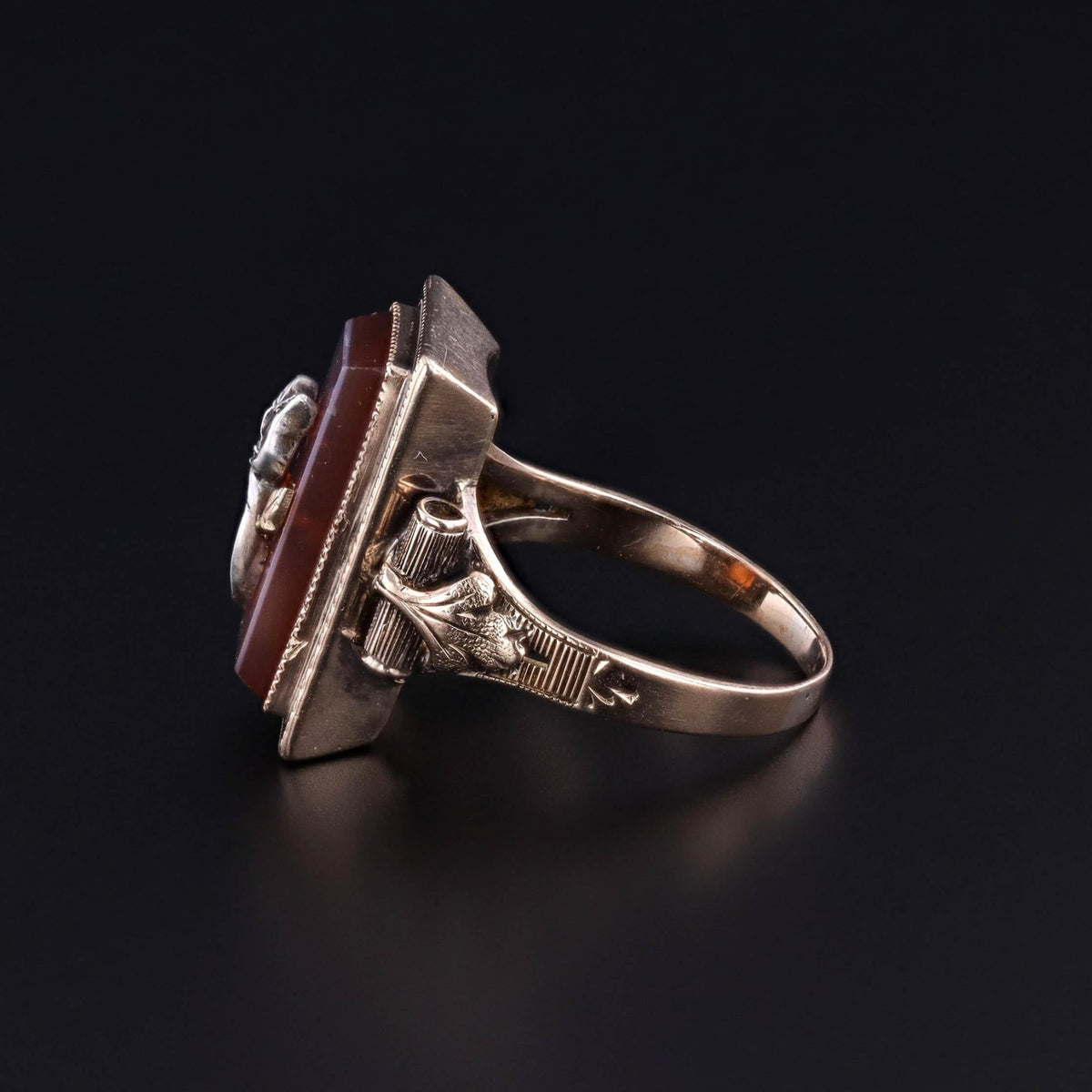 Antique Carnelian and Diamond Flower Ring of 14k Gold - Trademark Antiques