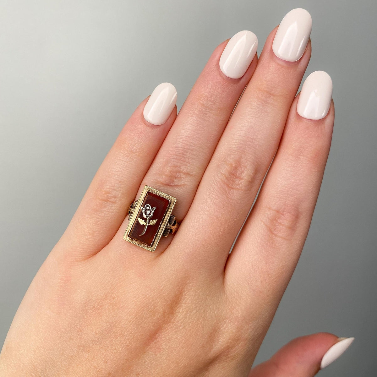 Antique Carnelian and Diamond Flower Ring of 14k Gold - Trademark Antiques