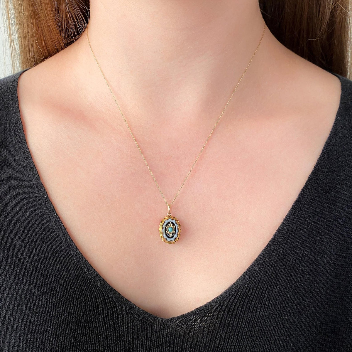 Antique Carved Banded Agate Star Pendant of 14k Gold - Trademark Antiques