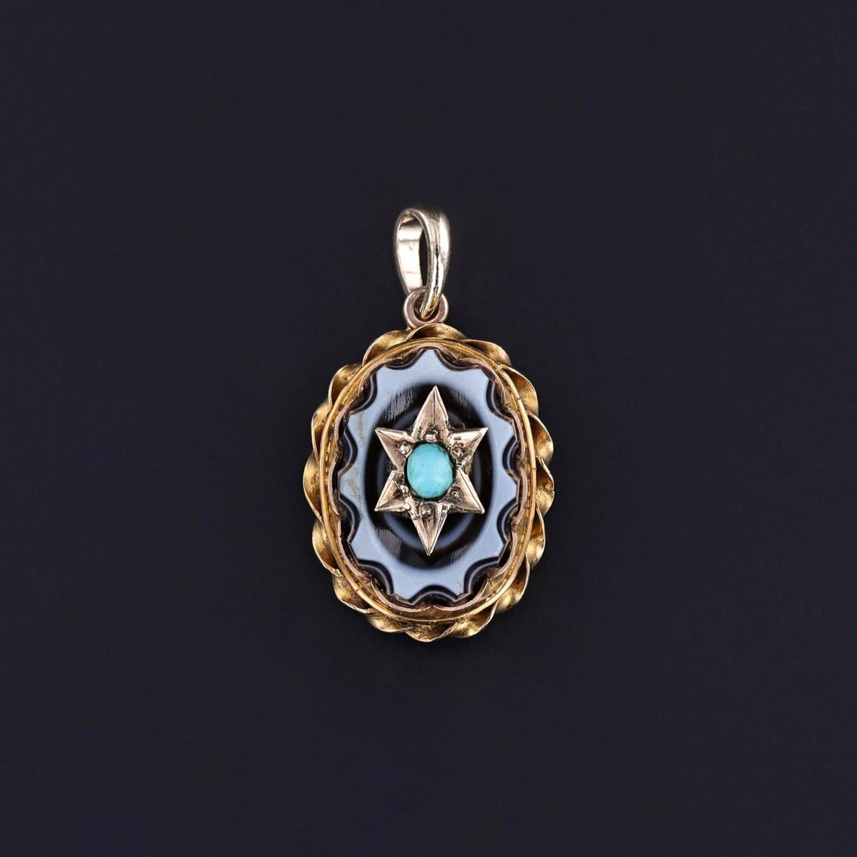 Antique Carved Banded Agate Star Pendant of 14k Gold - Trademark Antiques