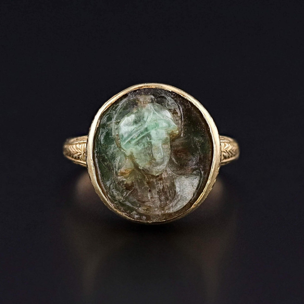 Antique Carved Emerald Cameo Ring of 14k Gold - Trademark Antiques