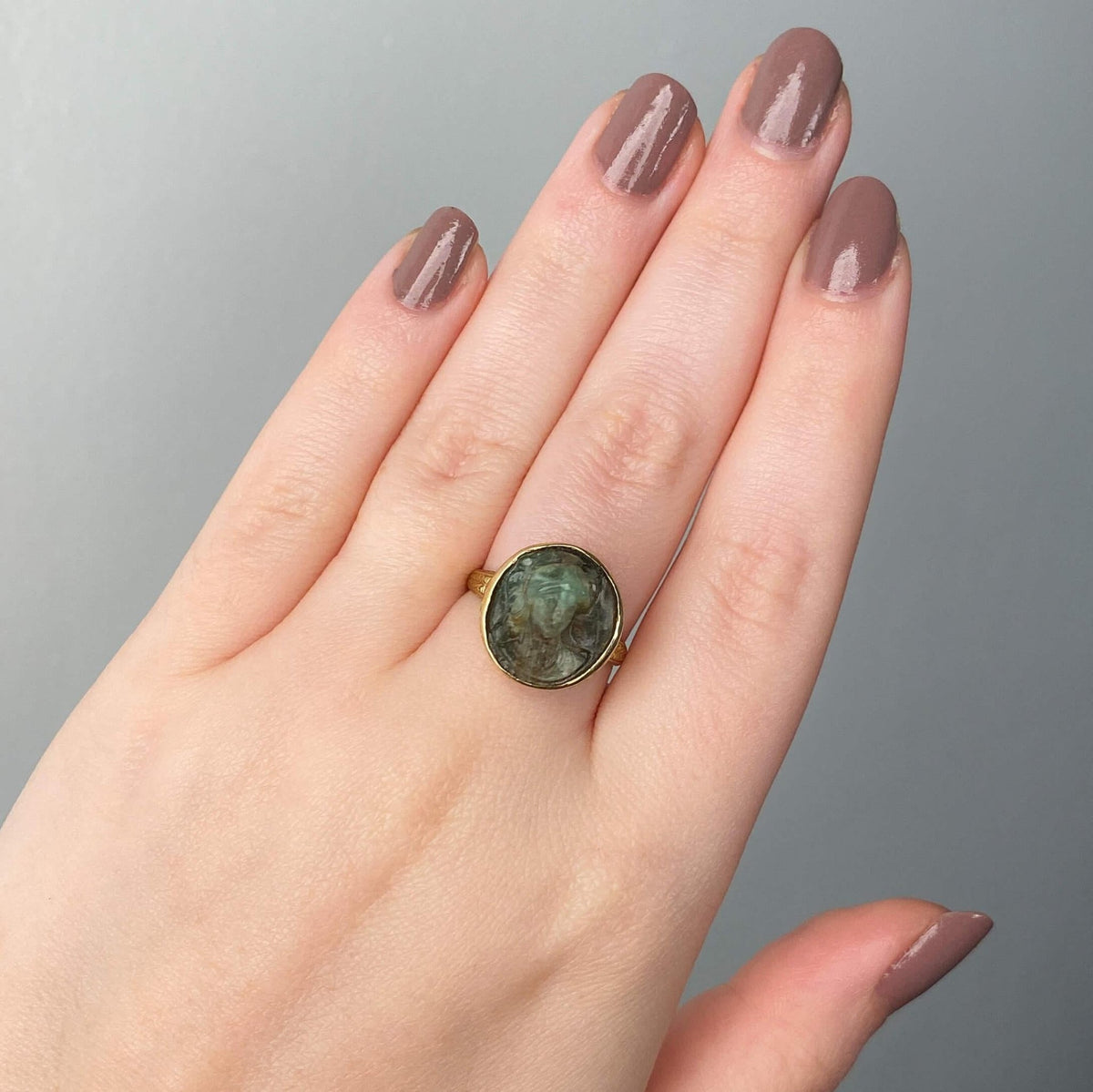 Antique Carved Emerald Cameo Ring of 14k Gold - Trademark Antiques