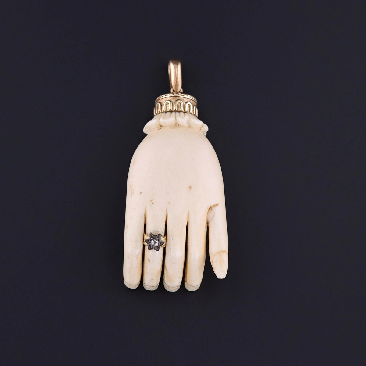 Antique Carved Heart in Hand Pendant of 14k Gold - Trademark Antiques