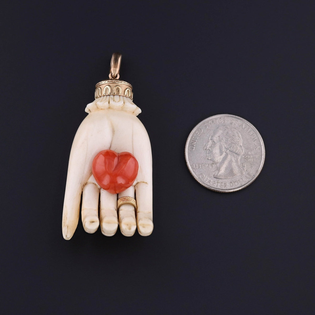 Antique Carved Heart in Hand Pendant of 14k Gold - Trademark Antiques