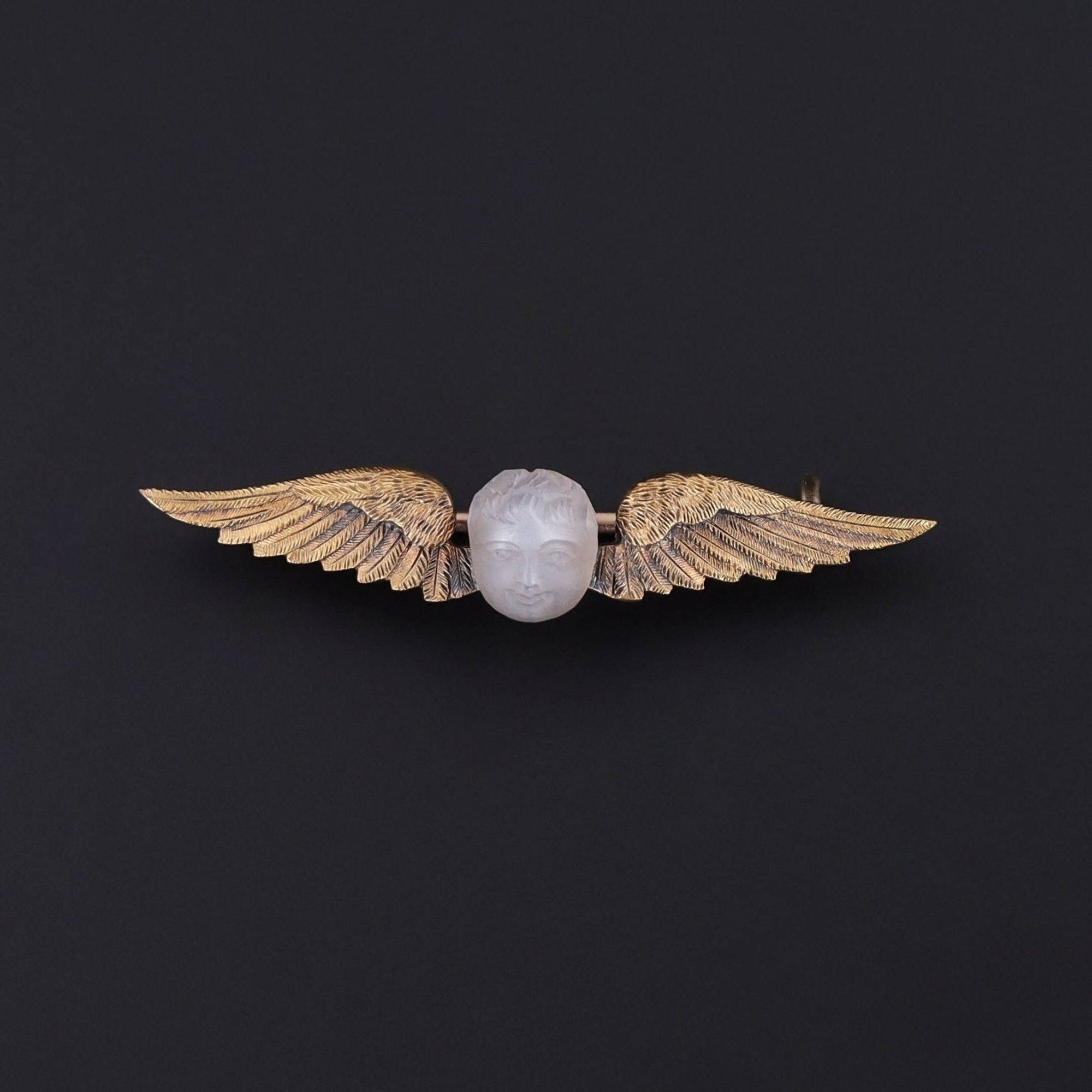 Antique Carved Moonstone Cherub Brooch of 14k Gold - Trademark Antiques