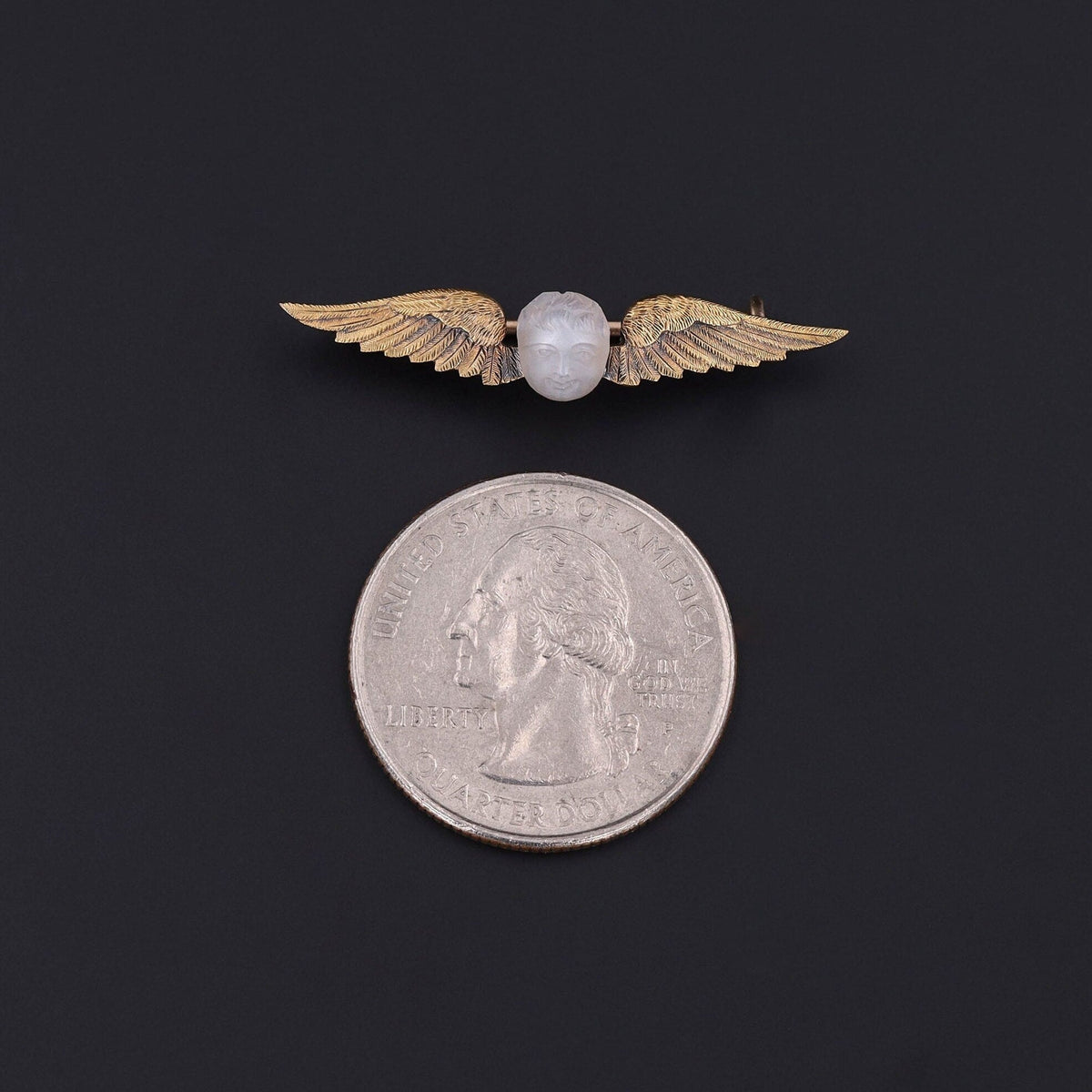 Antique Carved Moonstone Cherub Brooch of 14k Gold - Trademark Antiques