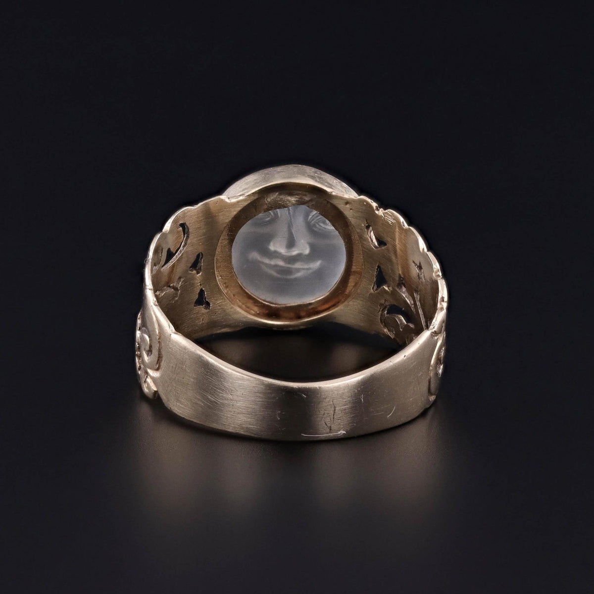 Antique Carved Moonstone Man in the Moon Ring of 14k Gold - Trademark Antiques
