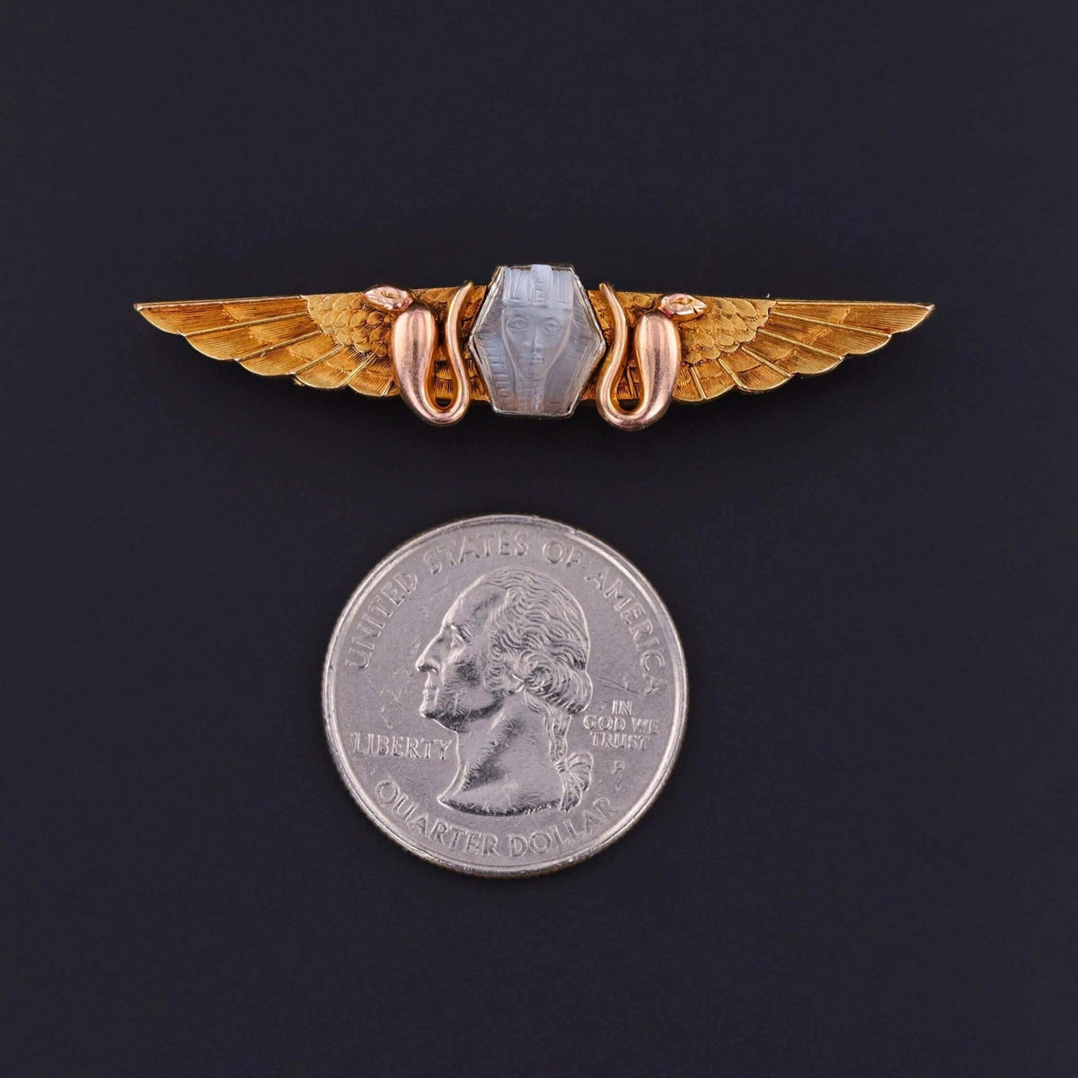 Antique Carved Moonstone Pharaoh Brooch of 14k Gold - Trademark Antiques