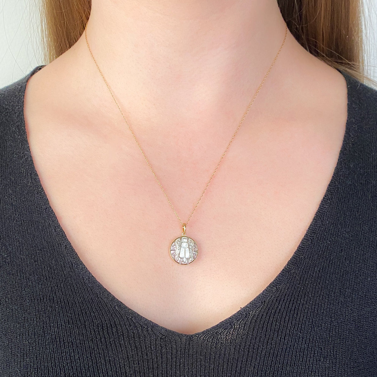 Antique Carved Mother of Pearl Fly Pendant - Trademark Antiques