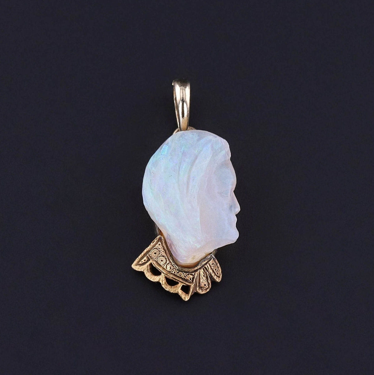 Antique Carved Opal Face Charm of 14k Gold - Trademark Antiques