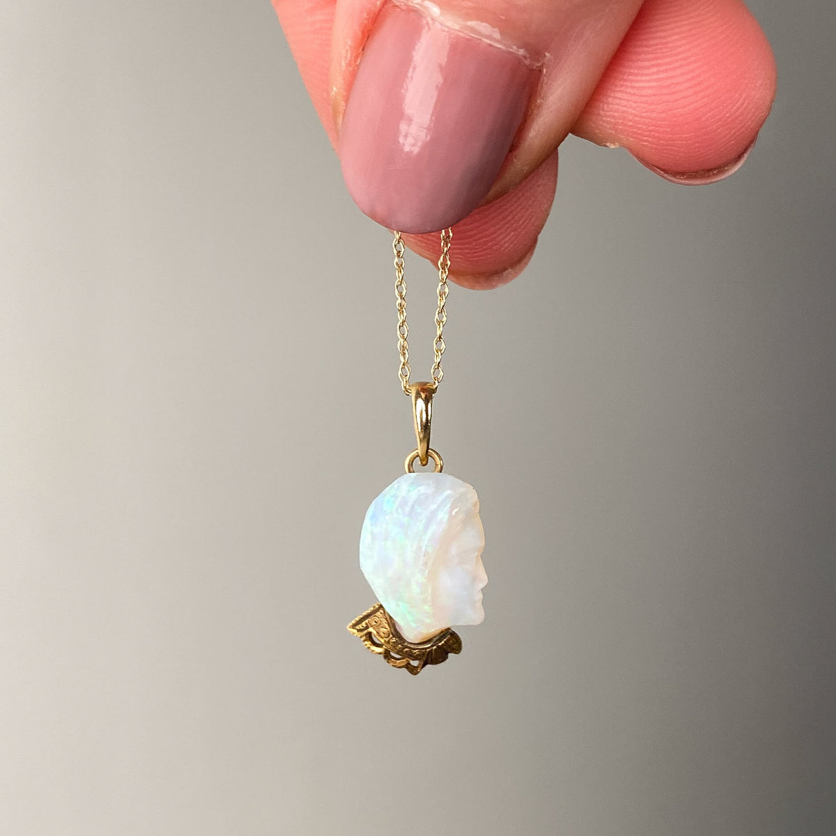 Antique Carved Opal Face Charm of 14k Gold - Trademark Antiques