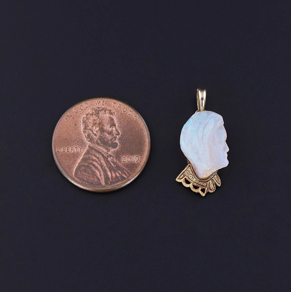 Antique Carved Opal Face Charm of 14k Gold - Trademark Antiques