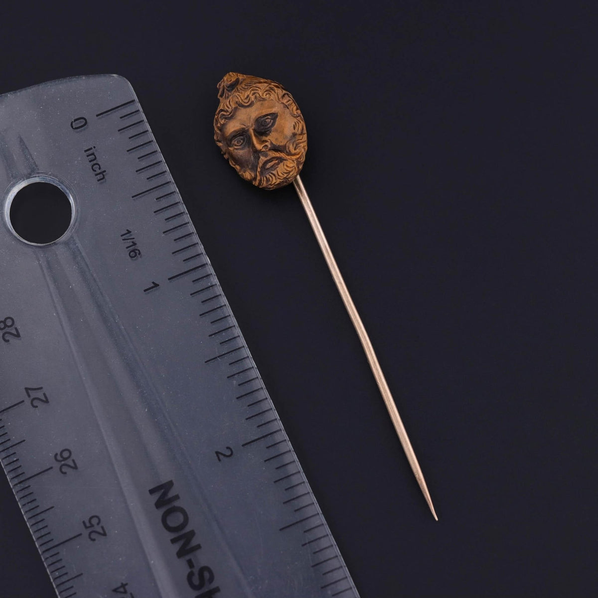 Antique Carved Tiger's Eye Face Stickpin of 10k Gold - Trademark Antiques