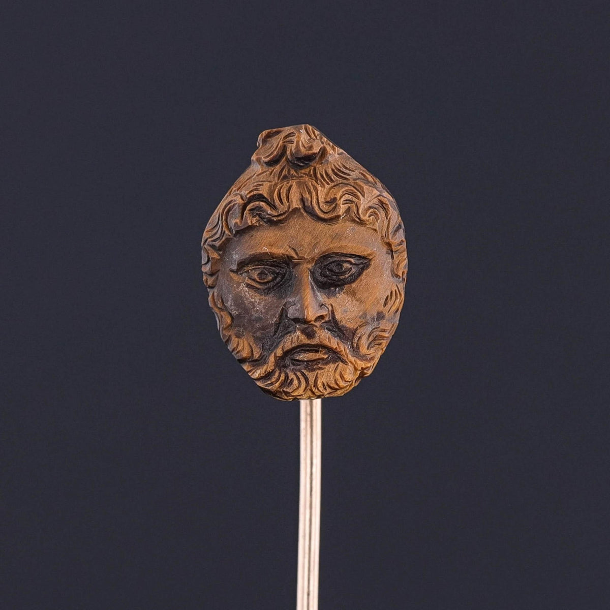 Antique Carved Tiger's Eye Face Stickpin of 10k Gold - Trademark Antiques