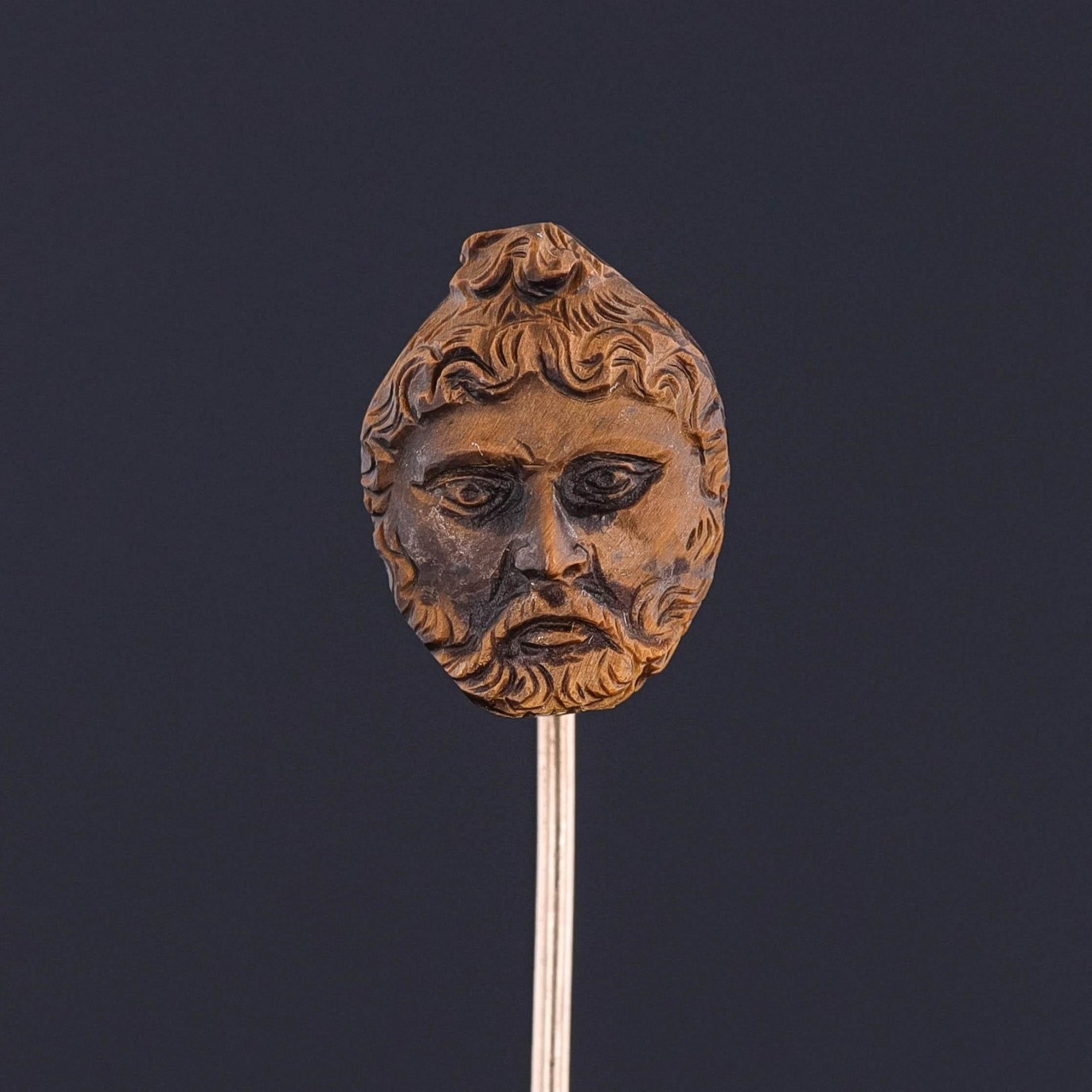 Antique Carved Tiger's Eye Face Stickpin of 10k Gold - Trademark Antiques