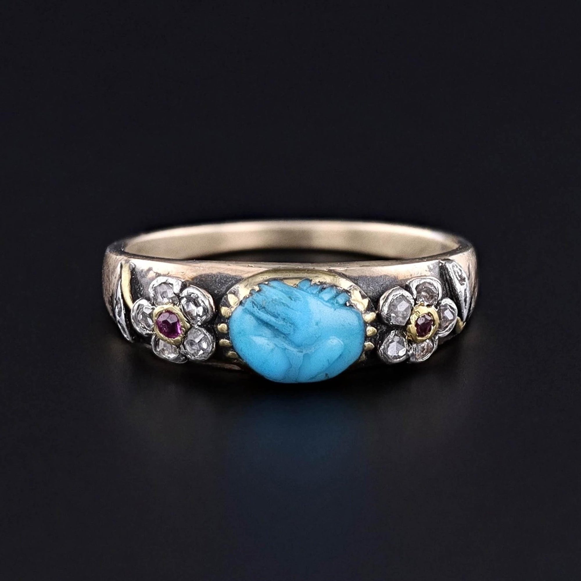 Antique Carved Turquoise Fede Ring of 15ct Gold - Trademark Antiques