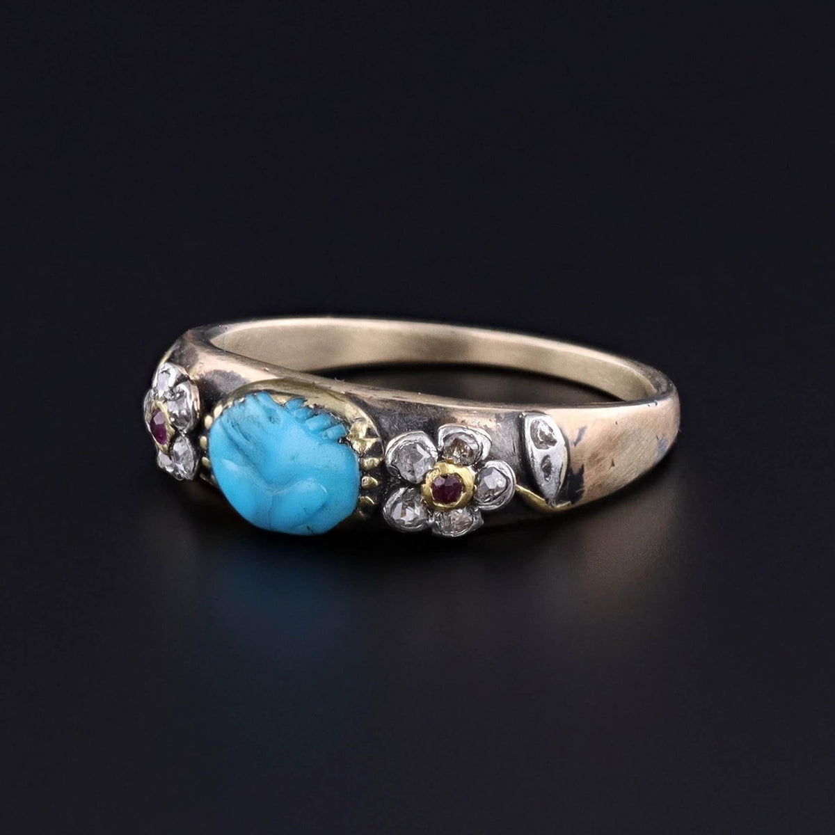 Antique Carved Turquoise Fede Ring of 15ct Gold - Trademark Antiques