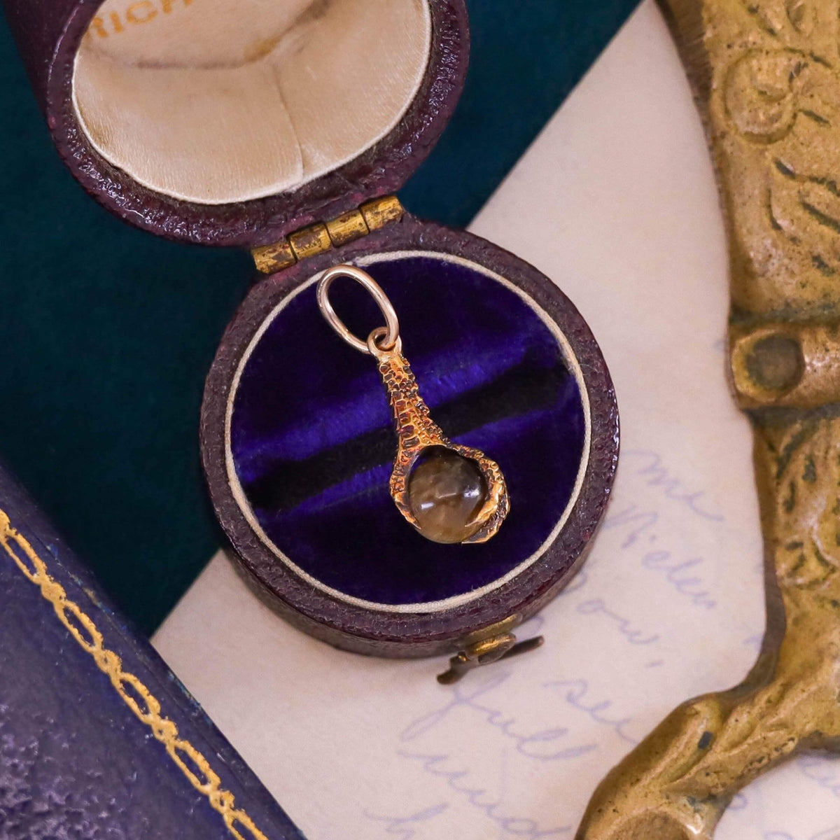 Antique Cats Eye Chrysoberyl Talon Charm of 14k Gold - Trademark Antiques