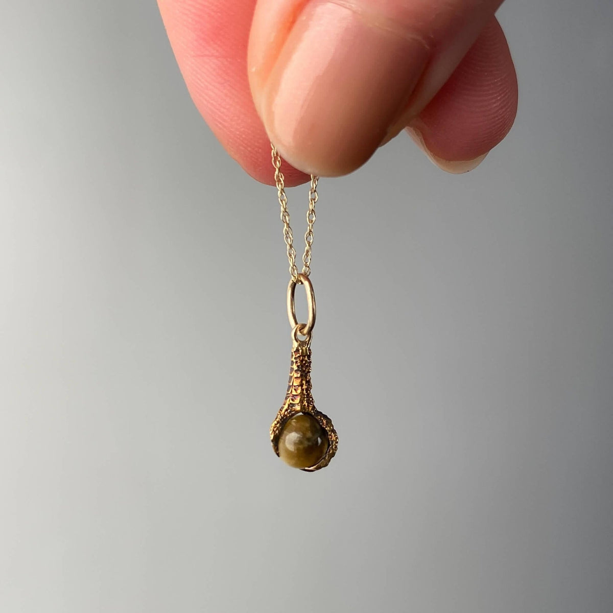 Antique Cats Eye Chrysoberyl Talon Charm of 14k Gold - Trademark Antiques