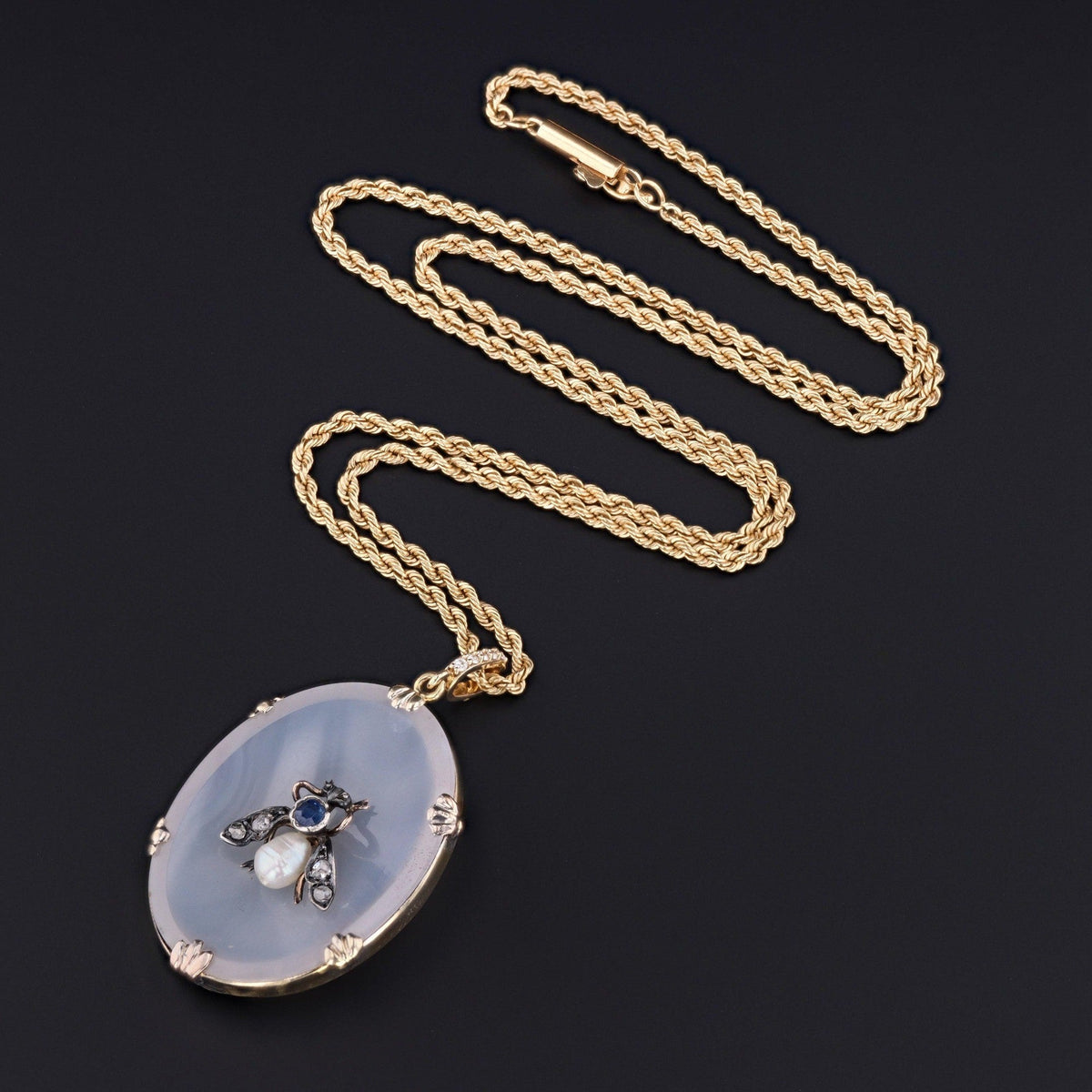 Antique Chalcedony and Gemstone Bug Pendant on 14k Gold - Trademark Antiques