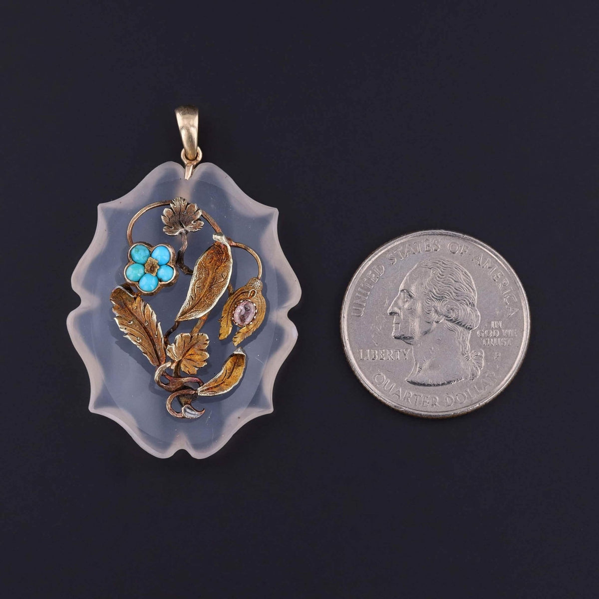 Antique Chalcedony Flower Pendant of 16k Gold - Trademark Antiques