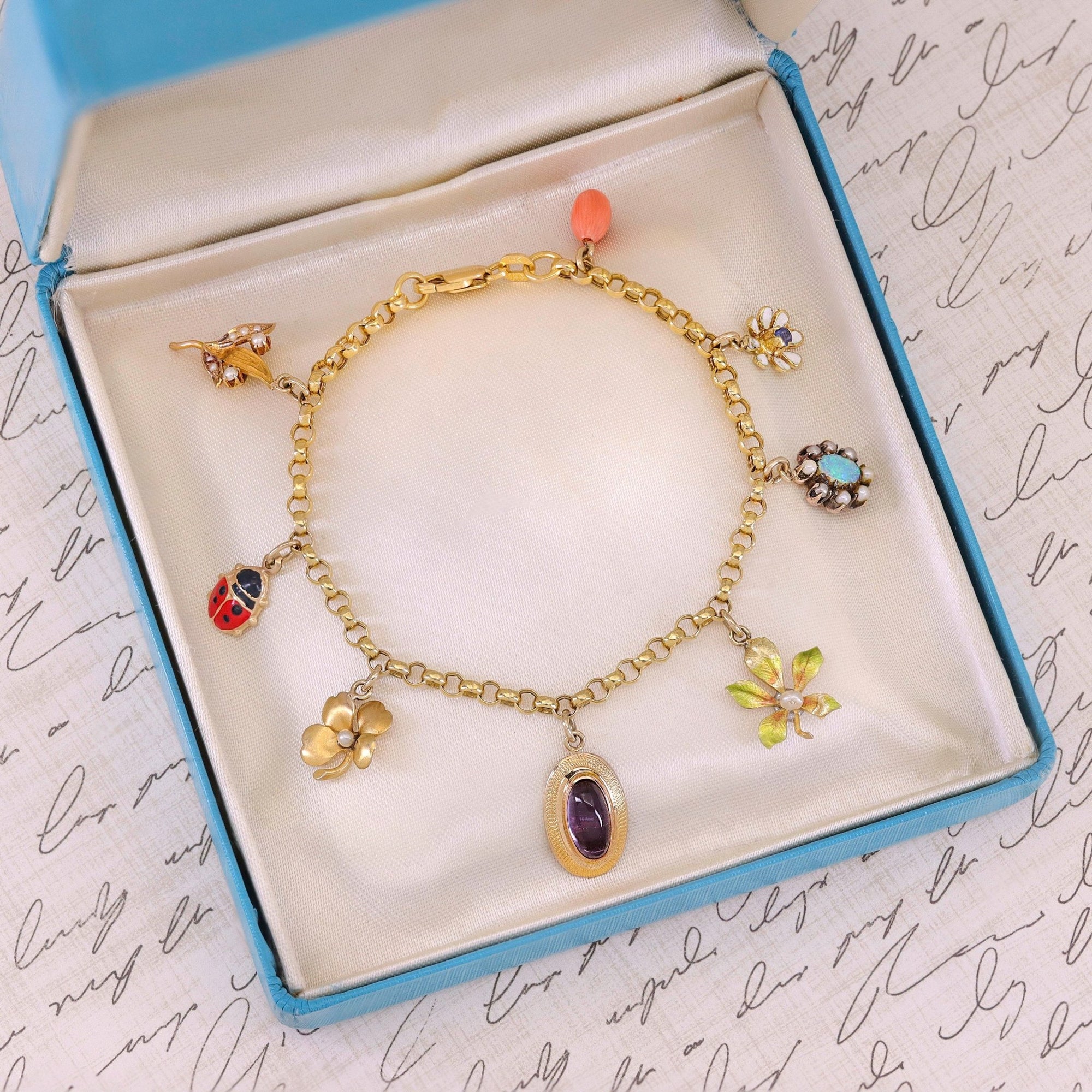 Antique Charm Bracelet of 14k Gold - Trademark Antiques