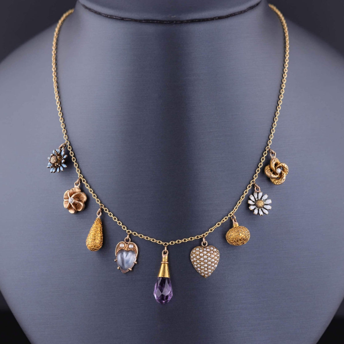 Antique Charm Necklace of 14k Gold - Trademark Antiques