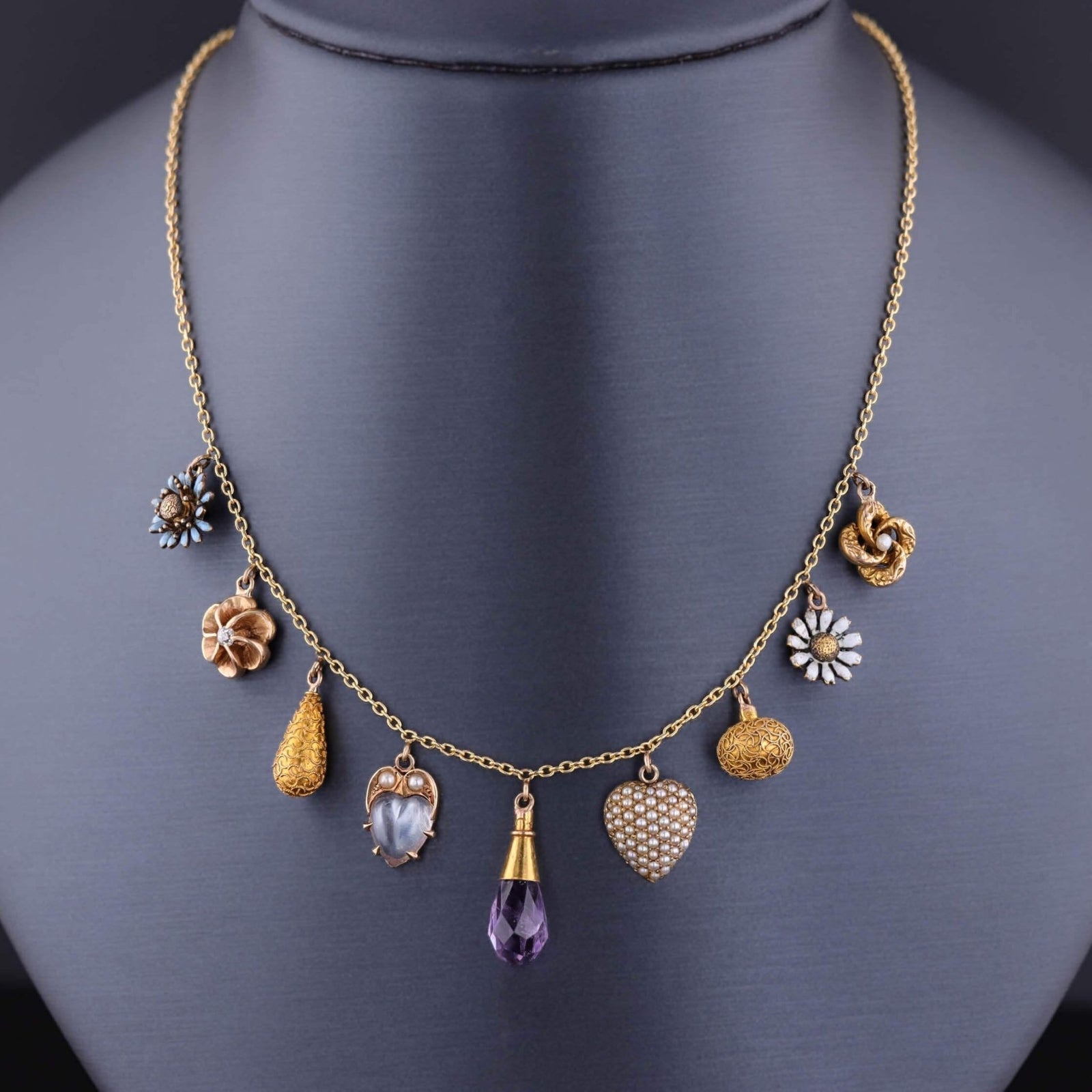 Antique Charm Necklace of 14k Gold - Trademark Antiques