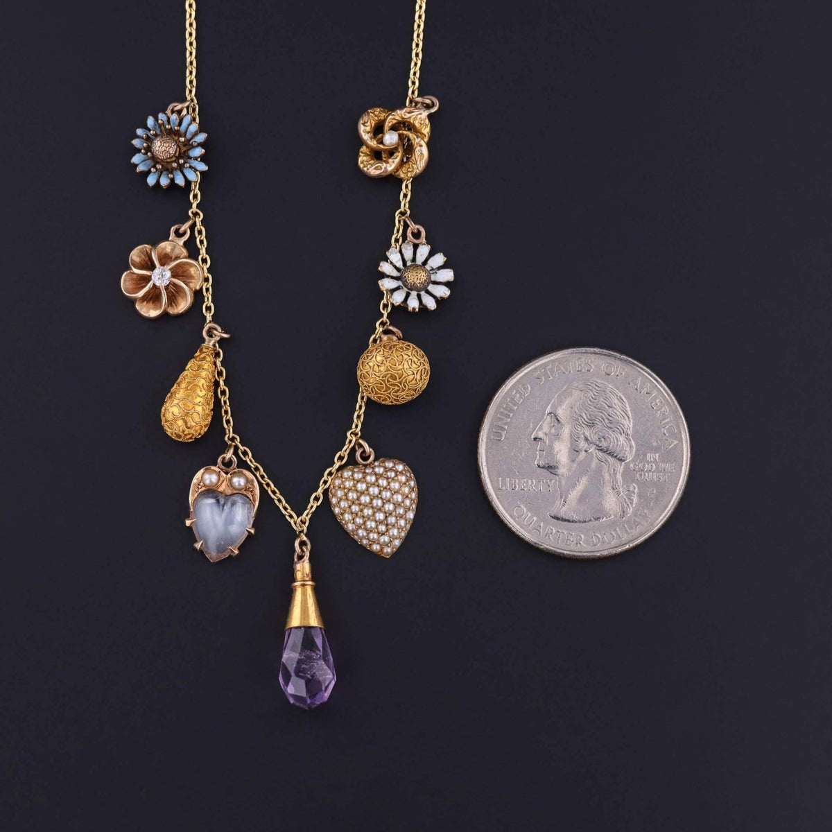 Antique Charm Necklace of 14k Gold - Trademark Antiques