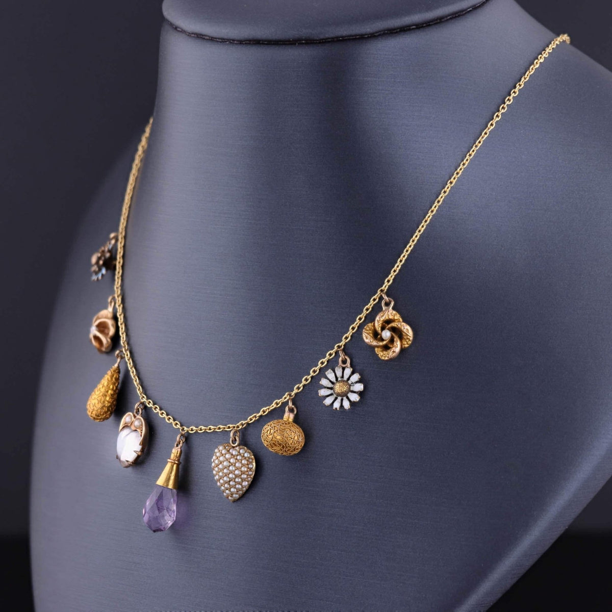 Antique Charm Necklace of 14k Gold - Trademark Antiques