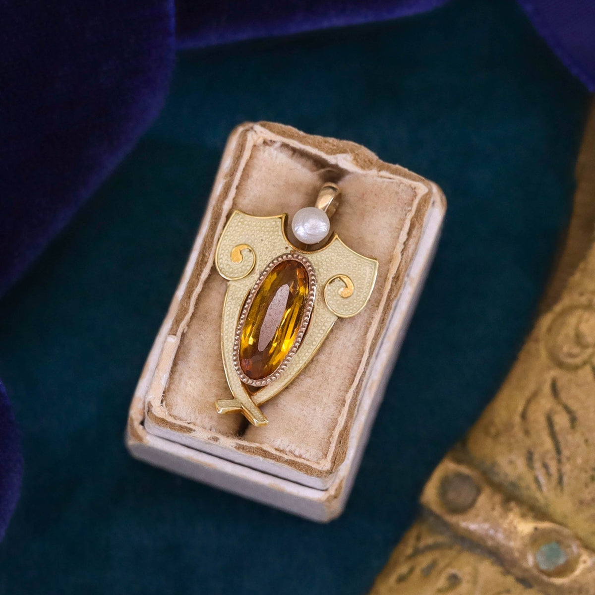 Antique Citrine Conversion Charm of 14k Gold - Trademark Antiques