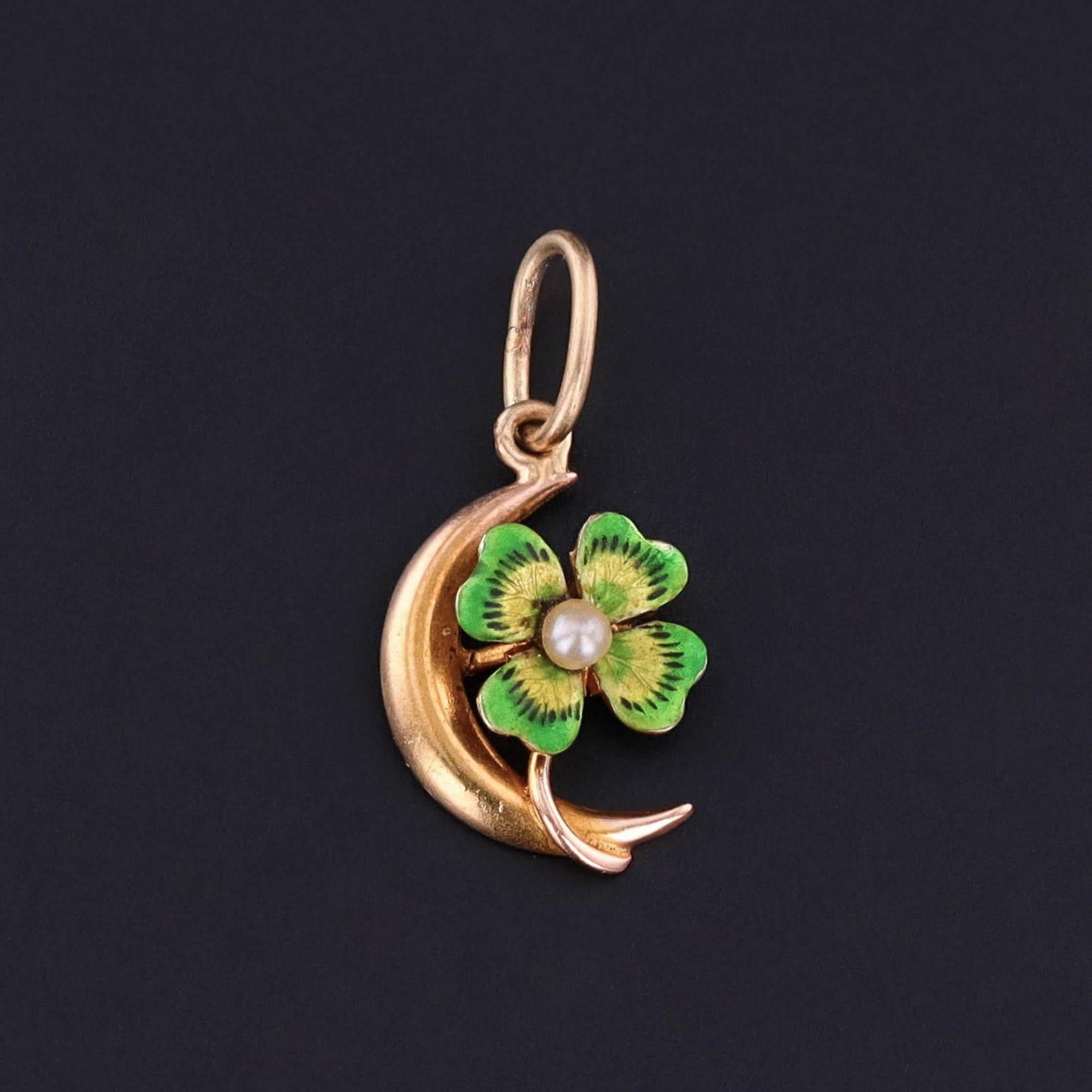 Antique Clover Crescent Charm of 10k Gold - Trademark Antiques