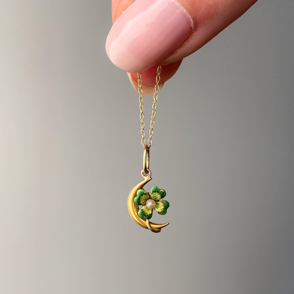 Antique Clover Crescent Charm of 10k Gold - Trademark Antiques