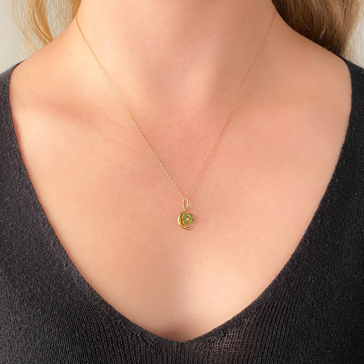 Antique Clover Crescent Charm of 10k Gold - Trademark Antiques