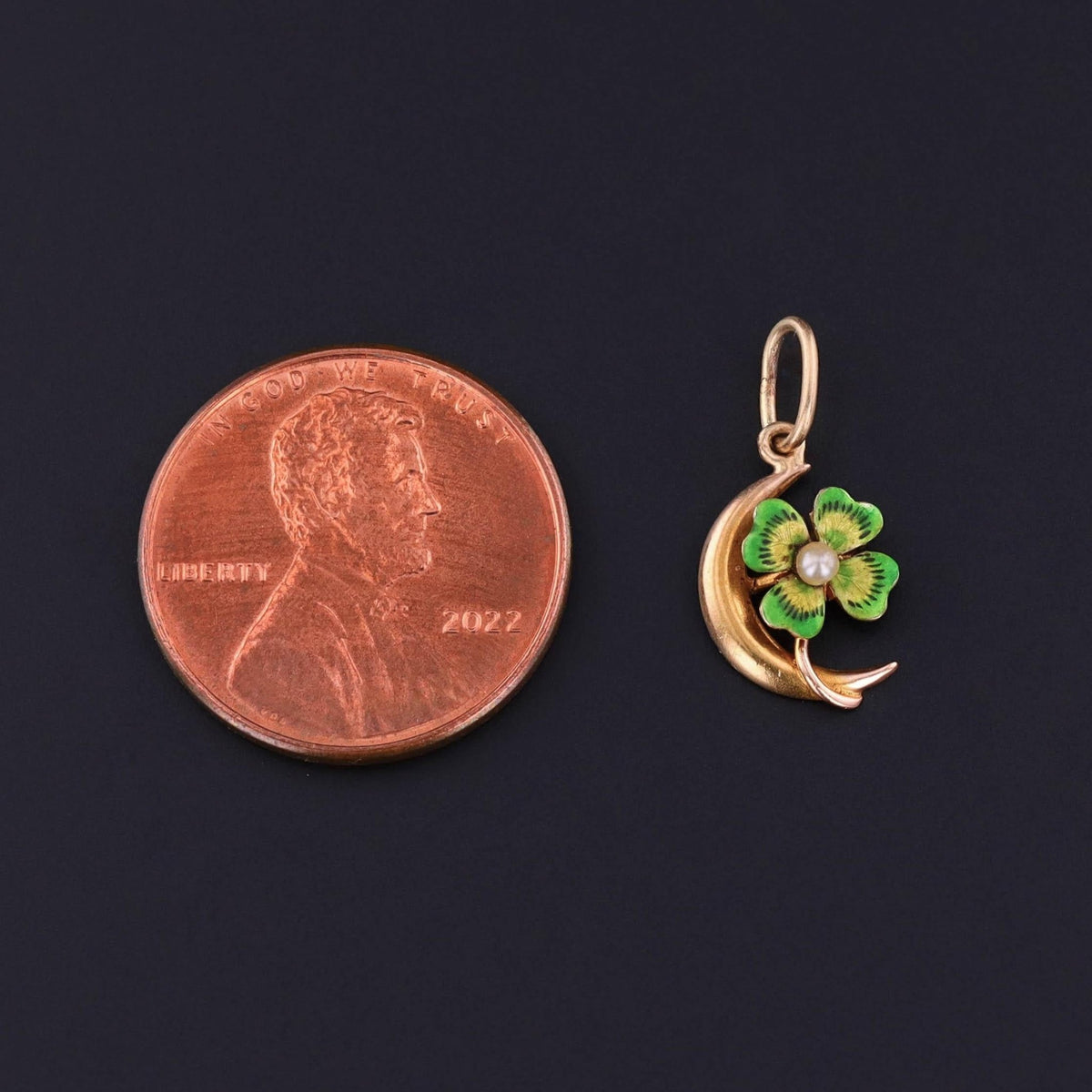 Antique Clover Crescent Charm of 10k Gold - Trademark Antiques