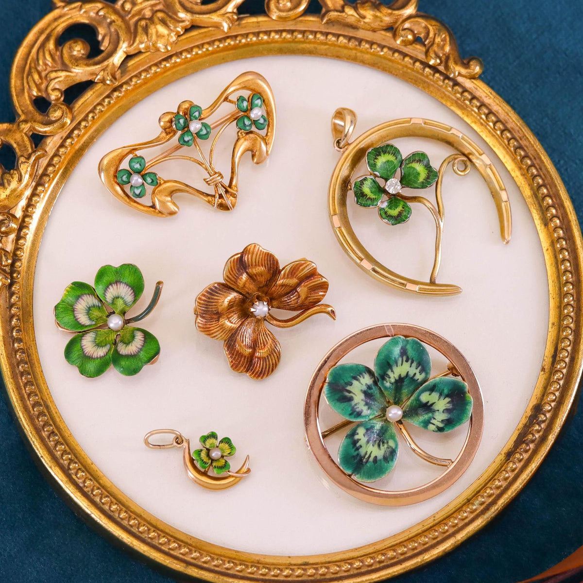 Antique Clover Crescent Charm of 10k Gold - Trademark Antiques