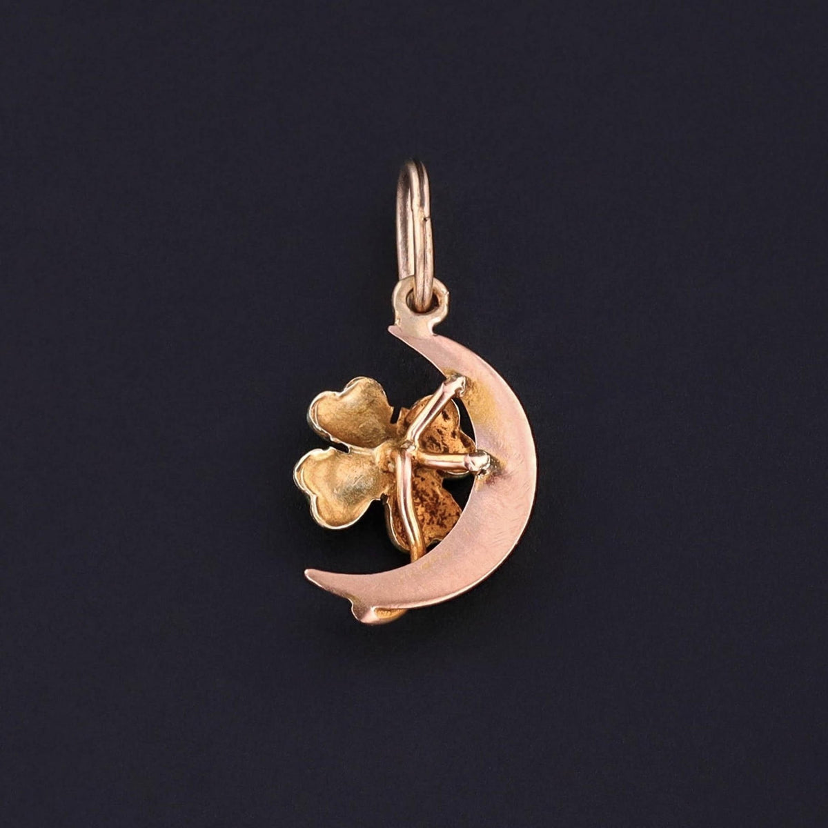 Antique Clover Crescent Charm of 10k Gold - Trademark Antiques