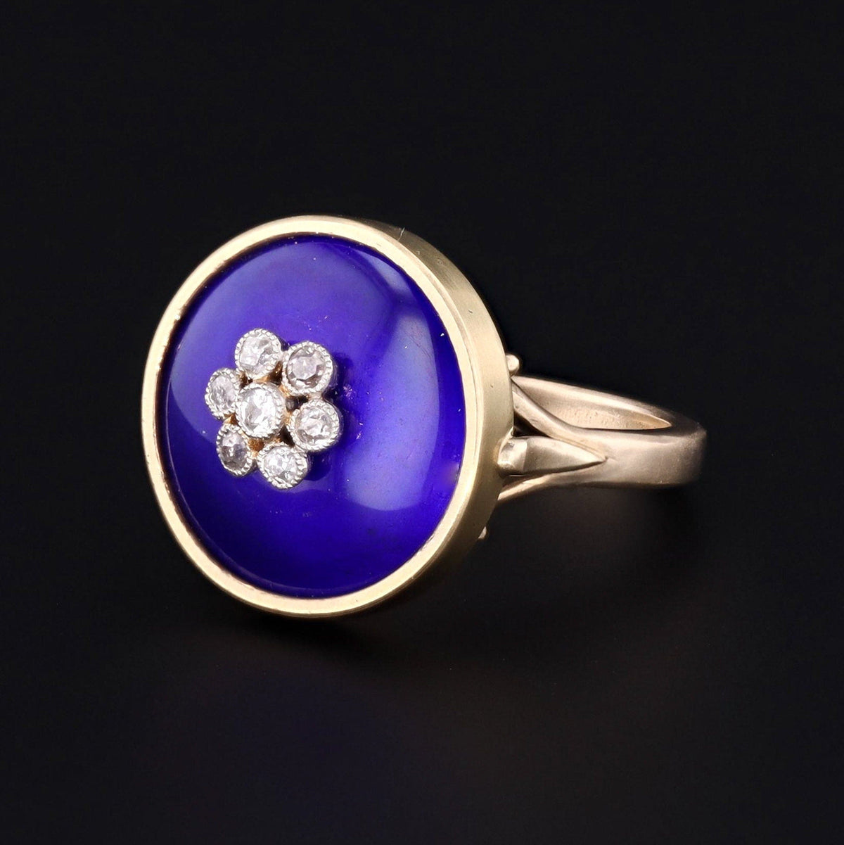 Antique Cobalt Blue Enamel and Diamond Conversion Ring of 14k Gold - Trademark Antiques